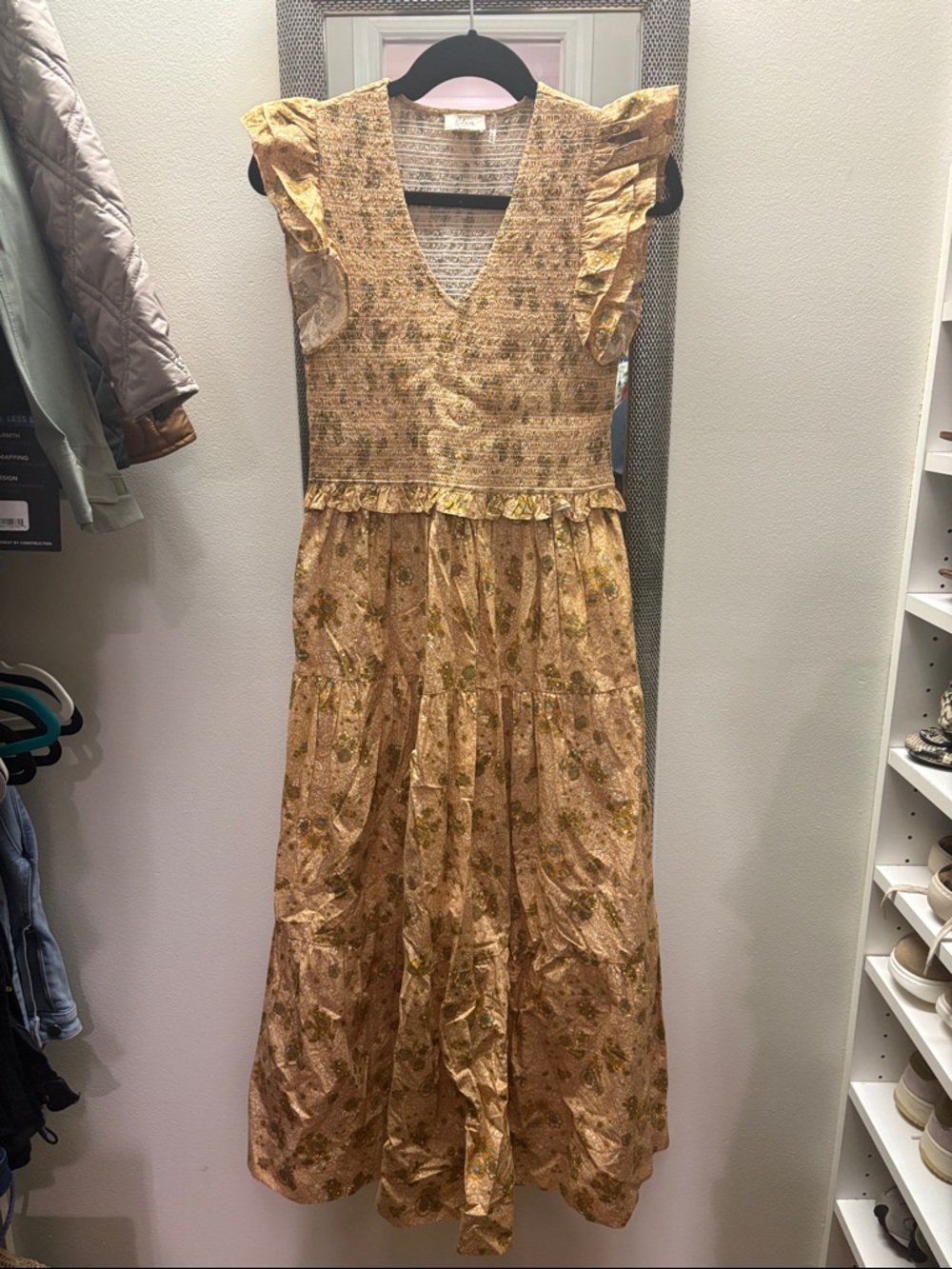 Elan Women’s Yellow/brown Floral Ruffle Dress